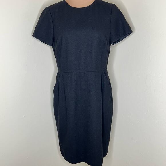 Boden Wool Blend Dress w Pockets 10 Womens Black Shift LBD Winter Work Chic Zip - Picture 1 of 7